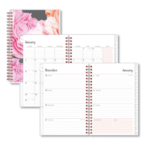 Joselyn Weekly/Monthly Planner, Floral Artwork, 8 x 5, Pink/Peach/Black Cover, 12-Month (Jan to Dec): 2025 (BLS110396) Each