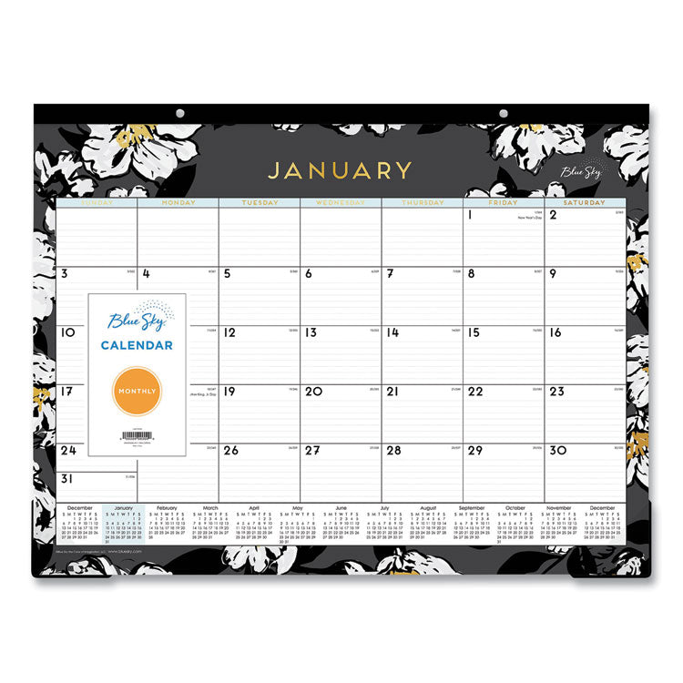 Blue Sky® Baccara Dark Desk Pad, Floral Artwork, 22 x 17, White/Black/Gold Sheets, Black Binding, 12-Month (Jan to Dec): 2026 (BLS110215) Each