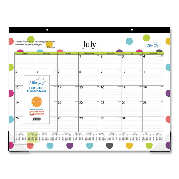 Teacher Dots Academic Desk Pad, 22 x 17, Black Binding, Clear Corners, 12-Month (July to June): 2024 to 2025 (BLS105496) Each