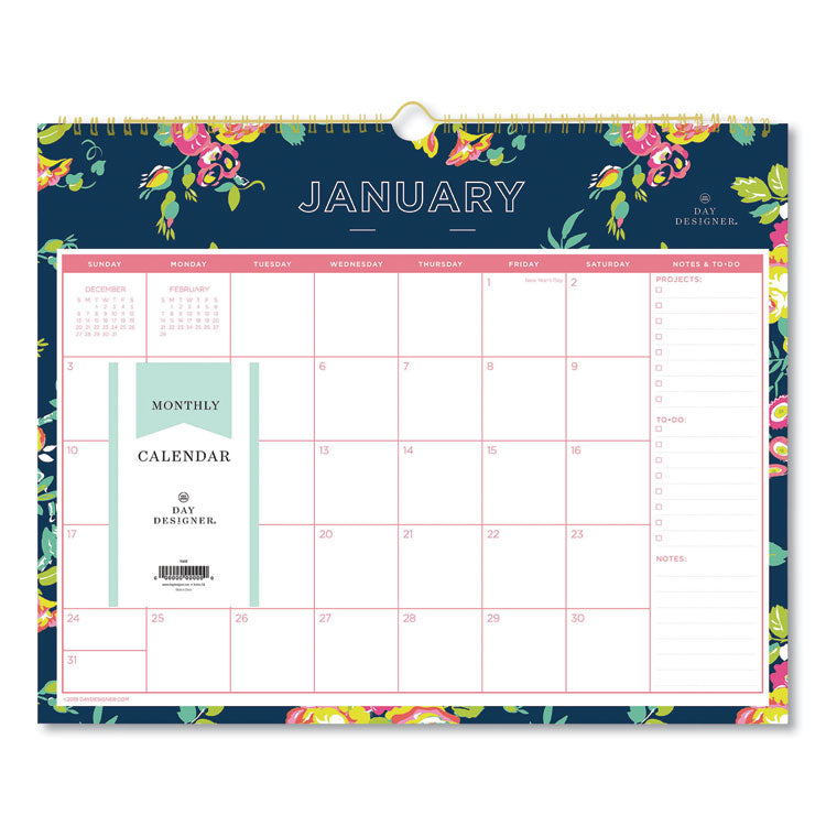 Day Designer Peyton Wall Calendar, Floral Artwork, 15 x 12, White/Navy Sheets, 12-Month (Jan to Dec): 2025 (BLS103627) Each