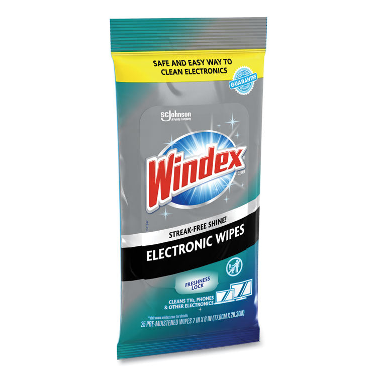 Windex® Electronics Cleaner, 1-Ply, 7 x 10, Neutral Scent, White, 25 Wipes (SJN319248EA)