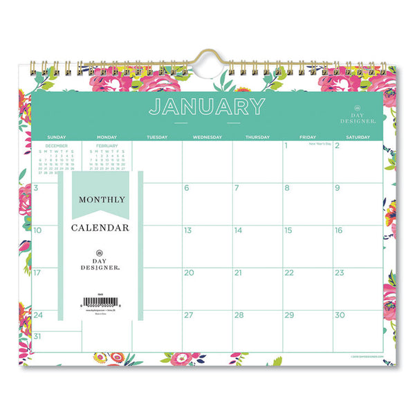 Day Designer Peyton Wall Calendar, Floral Artwork, 11 x 8.75, White/Multicolor Sheets, 12-Month (Jan to Dec): 2025 (BLS103629) Each