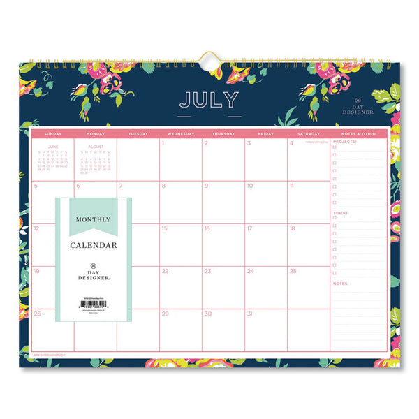 Day Designer Peyton Academic Wall Calendar, Floral Artwork, 15 x 12, White/Navy Sheets, 12-Month (July to June): 2024 to 2025 (BLS107934) Each