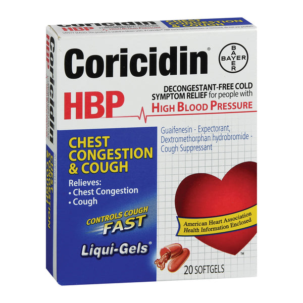 Coricidin® HBP Chest Congestion & Cough Cold and Cough Relief 200 mg - 10 mg Strength Softgel 20 per Bottle (678200_EA) 1/EA
