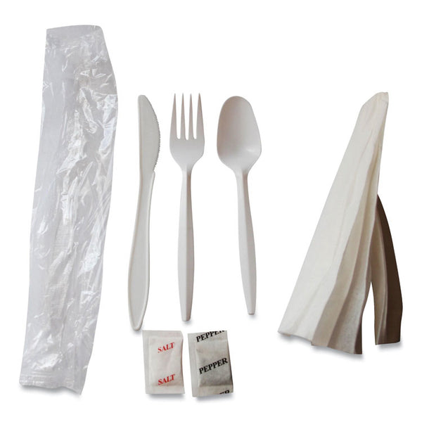 Berkley Square Mediumweight Cutlery Kit, Plastic Fork/Spoon/Knife/Salt/Pep/Napkin, White, 250/Carton (BSQ1171241)