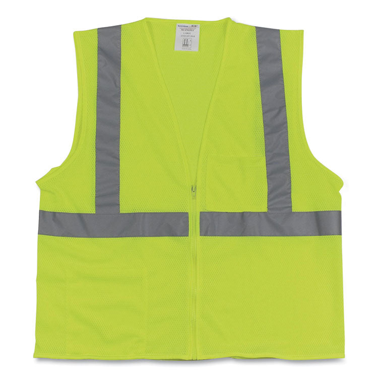 PIP ANSI Class 2 Two-Pocket Zipper Mesh Safety Vest, X-Large, Hi-Viz Lime Yellow (PID3020702ZLYXL)