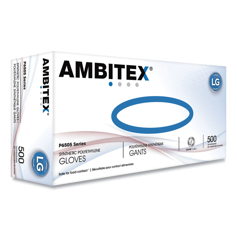 AMBITEX® P6505 Series Polyethylene Gloves, 1.25 mil, Large, Clear, 500/Box (TXIPLG6505) Box of 100
