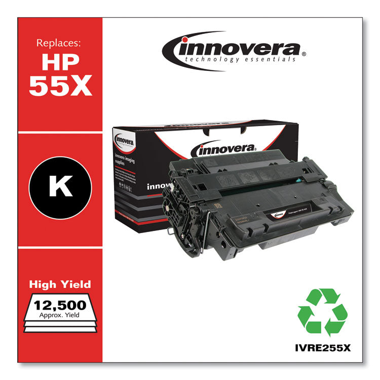 Innovera® Remanufactured Black High-Yield Toner, Replacement for 55X (CE255X), 12,500 Page-Yield (IVRE255X)