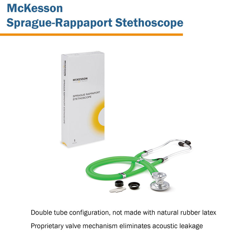 McKesson Sprague Stethoscope Green 2-Tube 22 Inch Tube Double Sided Chestpiece (1089447_EA) 1/EA