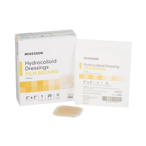 McKesson Hydrocolloid Dressing Waterproof Film Backing 2 X 2 Inch Square Hydrocolloid / Film (882991_CS) 400/CS