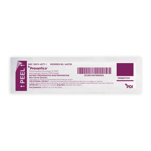 Prevantics® Impregnated Swabstick 3.15% / 70% Strength CHG (Chlorhexidine Gluconate) / Isopropyl Alcohol Individual Packet NonSterile (532825_BX) 50/BX