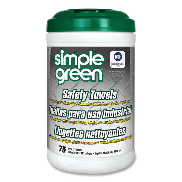 Simple Green® Safety Towels, 1-Ply, 10 x 11.75, White, Unscented, 75/Canister, 6 Canisters/Carton (SMP13351CT)