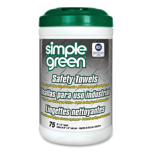 Simple Green® Safety Towels, 1-Ply, 10 x 11.75, White, Unscented, 75/Canister (SMP13351)