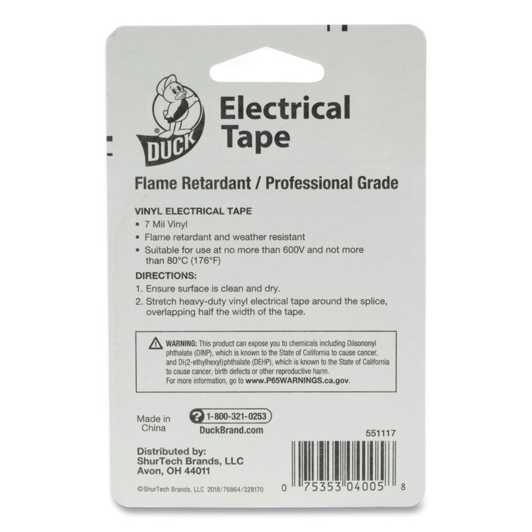 Duck® Pro Electrical Tape, 1" Core, 0.75" x 66 ft, Black (DUC551117) 1 Roll