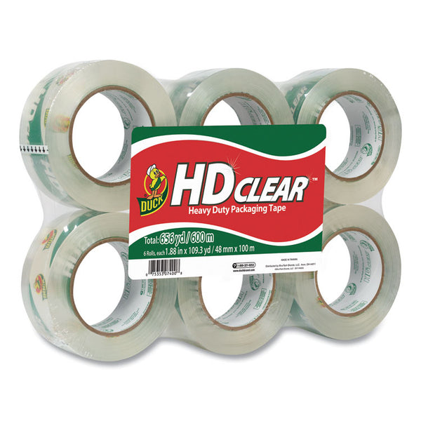 Duck® Heavy-Duty Carton Packaging Tape, 3" Core, 1.88" x 109.3 yds, Clear, 6/Pack (DUC299016)