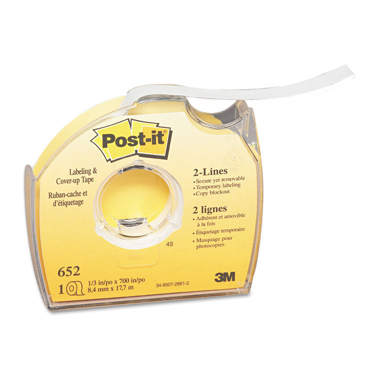 Post-it® Labeling and Cover-Up Tape, Non-Refillable, Clear Applicator, 0.33" x 700" (MMM652) Each