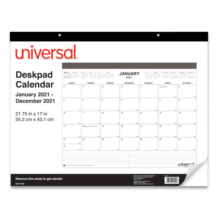 Universal® Desk Pad Calendar, 22 x 17, White Sheets, Black Binding, Clear Corners, 12-Month (Jan to Dec): 2025 (UNV71002)