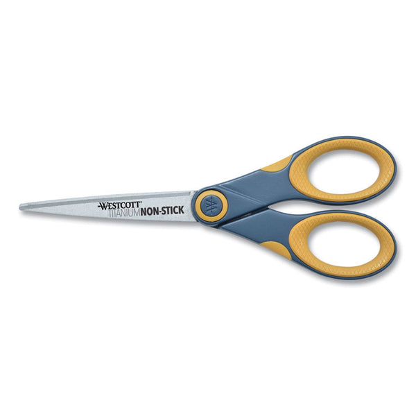 Westcott® Non-Stick Titanium Bonded Scissors, 7" Long, 3" Cut Length, Gray/Yellow Straight Handle (ACM14851) Each