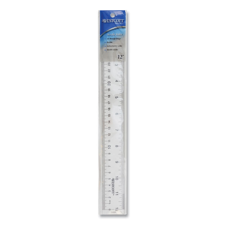 Westcott® Clear Flexible Acrylic Ruler, Standard/Metric, 12" Long, Clear (ACM10562)