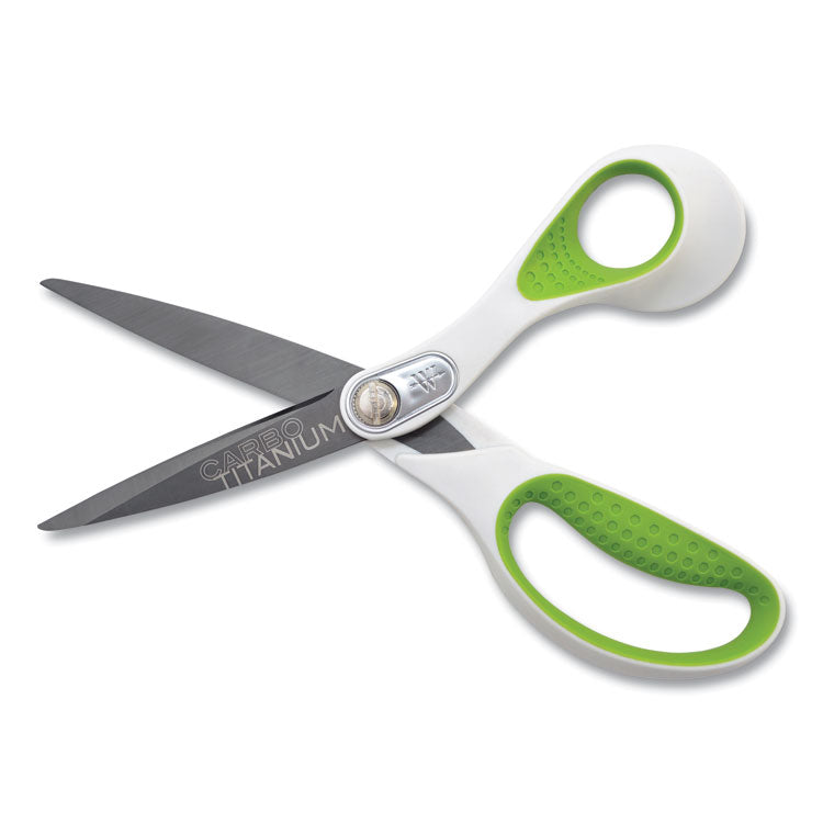 Westcott® CarboTitanium Bonded Scissors, 8" Long, 3.25" Cut Length, White/Green Straight Handle (ACM16447) Each