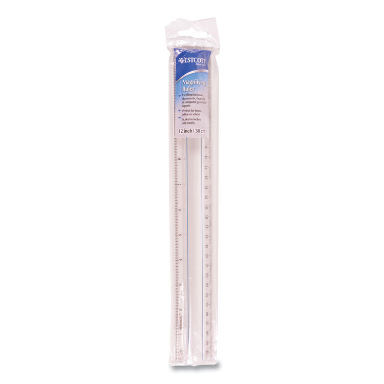 Westcott® 12" Magnifying Ruler, Standard/Metric, Plastic, Clear (ACM15571) Each