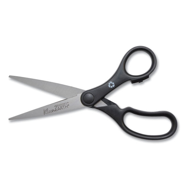 Westcott® KleenEarth Basic Plastic Handle Scissors, Pointed Tip, 7" Long, 2.8" Cut Length, Black Straight Handle (ACM15582)