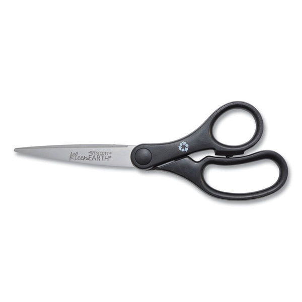 Westcott® KleenEarth Basic Plastic Handle Scissors, Pointed Tip, 7" Long, 2.8" Cut Length, Black Straight Handle (ACM15582)