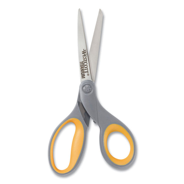 Westcott® Titanium Bonded Scissors, 8" Long, 3.5" Cut Length, Gray/Yellow Straight Handle (ACM13529) Each