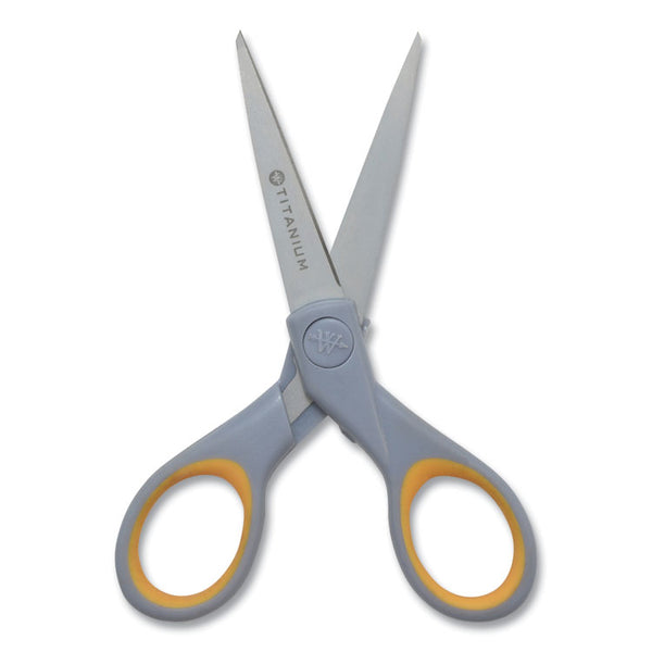 Westcott® Titanium Bonded Scissors, 5" and 7" Long, 2.25" and 3.5" Cut Lengths, Gray/Yellow Straight Handles, 2/Pack (ACM13824) Pack of 2