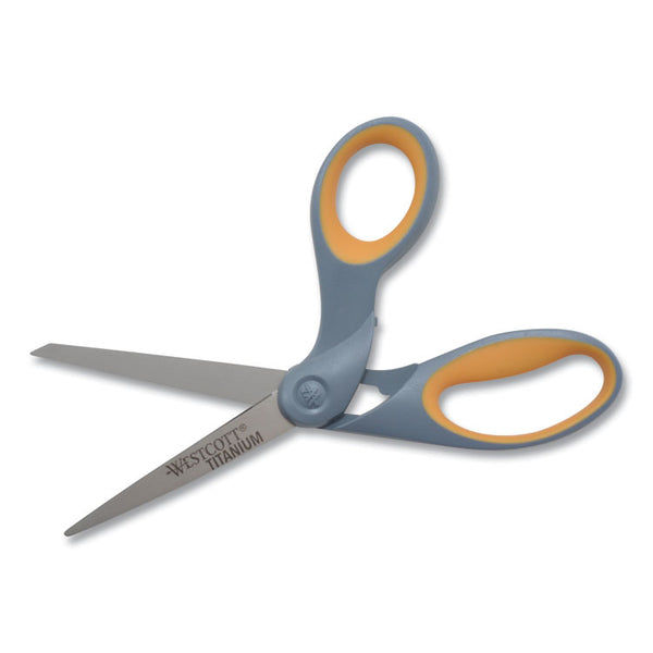 Westcott® Titanium Bonded Scissors, 8" Long, 3.5" Cut Length, Gray/Yellow Offset Handle (ACM13731) Each