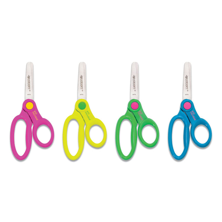 Westcott® Kids' Scissors with Antimicrobial Protection, Rounded Tip, 5" Long, 2" Cut Length, Assorted Straight Handles, 12/Pack (ACM14871) Pack of 12