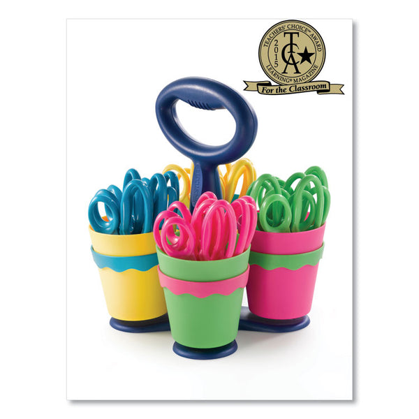 Westcott® Scissor Caddy with Kids' Scissors, 5" Long, 2" Cut Length, Light Blue; Light Green; Pink; Yellow, Straight Handles, 24/Set (ACM14755) Each