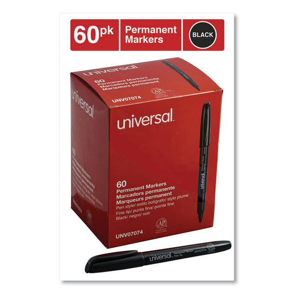 Universal™ Pen-Style Permanent Marker Value Pack, Fine Bullet Tip, Black, 60/Pack (UNV07074)