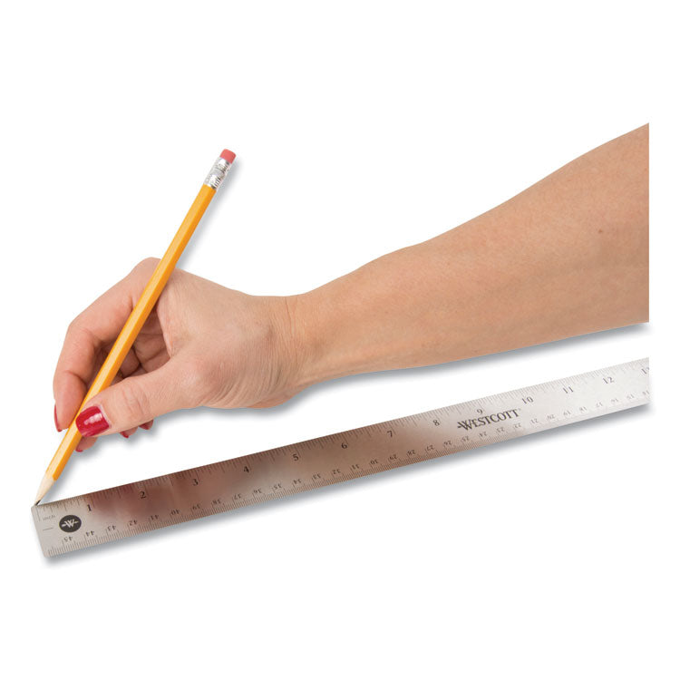 Westcott® Stainless Steel Office Ruler With Non Slip Cork Base, Standard/Metric, 18" Long (ACM10417)