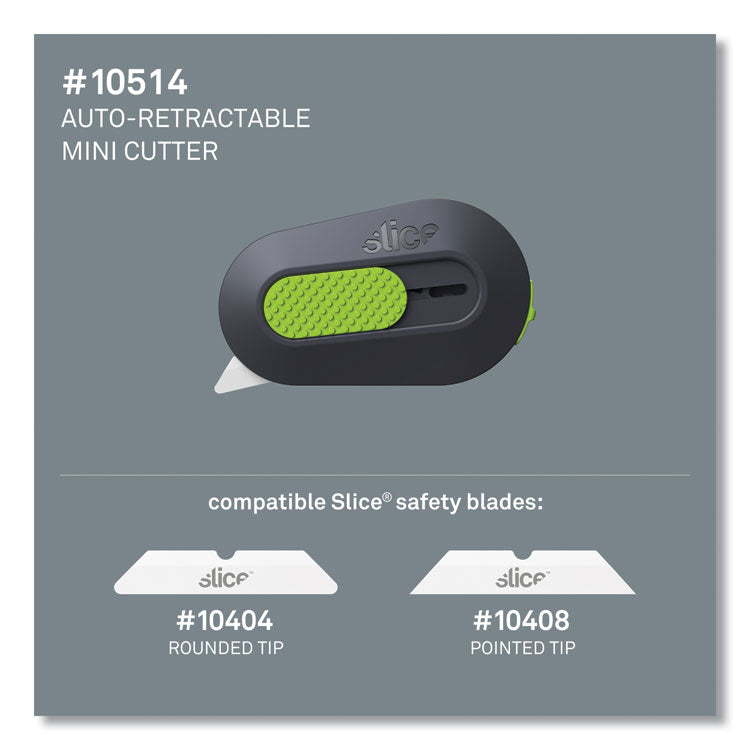 slice® Mini Cutters, Double Sided, Replaceable, 1.29" Stainless Steel Blade, 2.5" Nylon Handle, Gray/Green (SLI10514) Each