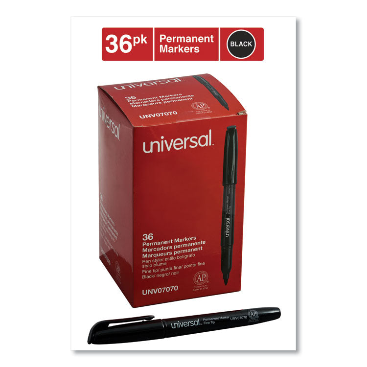 Universal™ Pen-Style Permanent Marker Value Pack, Fine Bullet Tip, Black, 36/Pack (UNV07070) 1 Set of 4 Markers