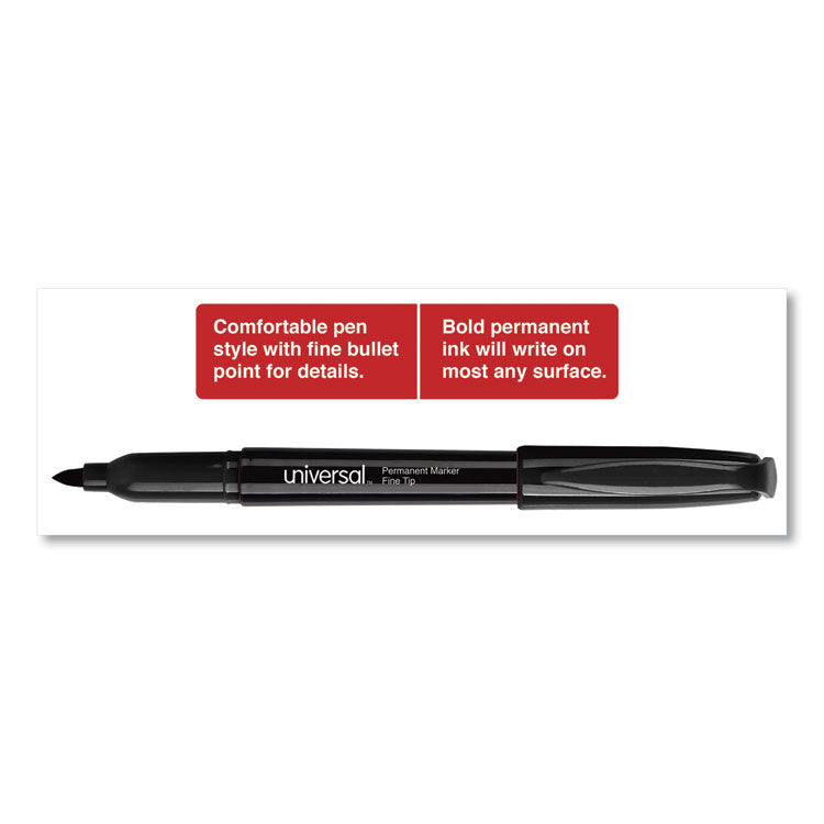 Universal™ Pen-Style Permanent Marker Value Pack, Fine Bullet Tip, Black, 36/Pack (UNV07070) 1 Set of 4 Markers