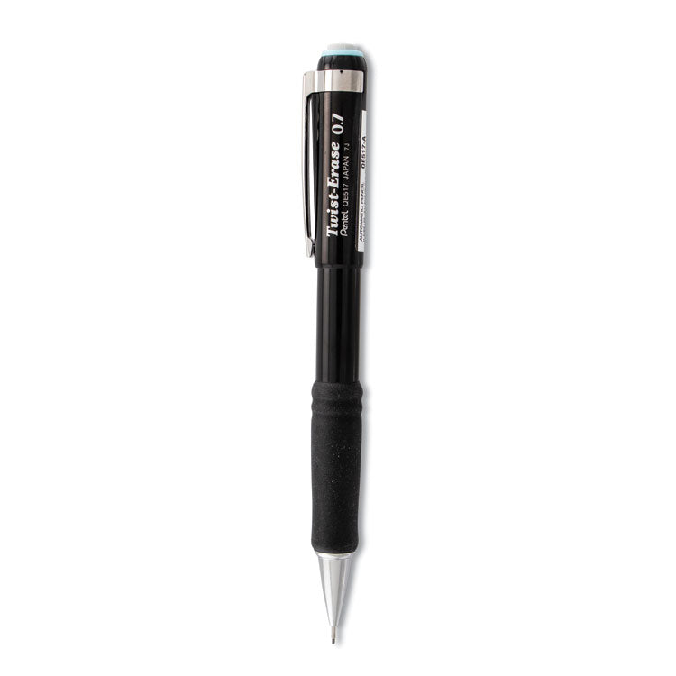 Pentel® Twist-Erase III Mechanical Pencil, 0.7 mm, HB (#2), Black Lead, Black Barrel (PENQE517A) Each