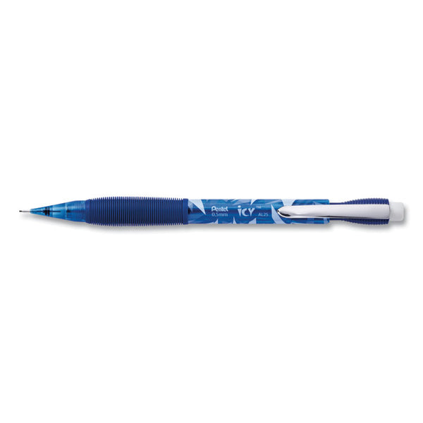 Pentel® Icy Mechanical Pencil, 0.5 mm, HB (#2), Black Lead, Transparent Blue Barrel, Dozen (PENAL25TC)