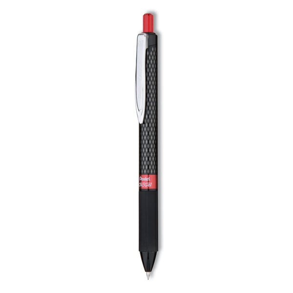 Pentel® Oh! Gel Pen, Retractable, Medium 0.7 mm, Red Ink, Black Barrel, Dozen (PENK497B)