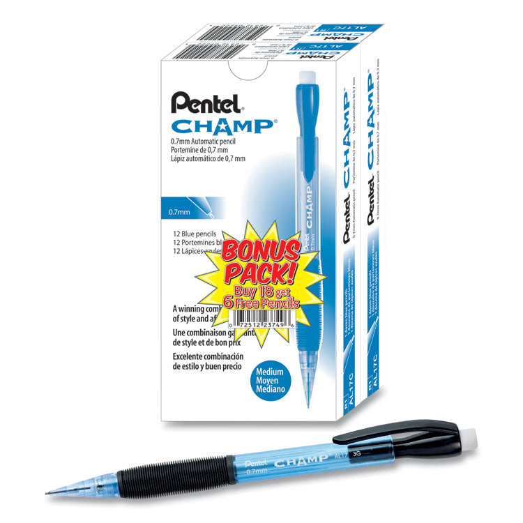 Pentel® Champ Mechanical Pencil Value Pack, 0.7 mm, HB (#2), Black Lead, Blue Barrel, 24/Pack (PENAL17CSWUS)