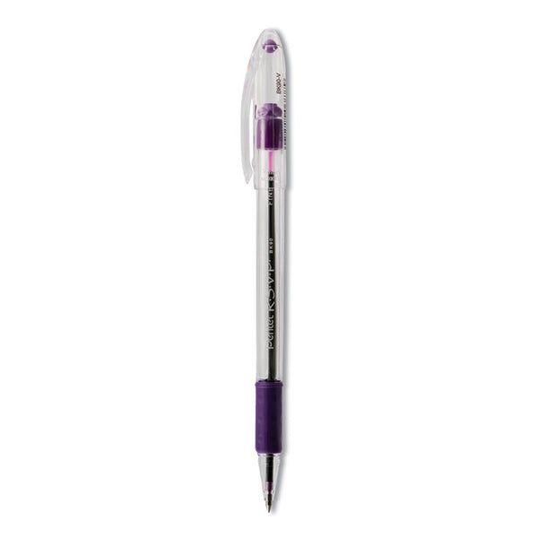 Pentel® R.S.V.P. Ballpoint Pen, Stick, Fine 0.7 mm, Violet Ink, Clear/Violet Barrel, Dozen (PENBK90V)