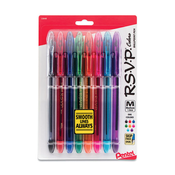 Pentel® R.S.V.P. Ballpoint Pen, Stick, Medium 1 mm, Assorted Ink and Barrel Colors, 8/Pack (PENBK91CRBP8M)