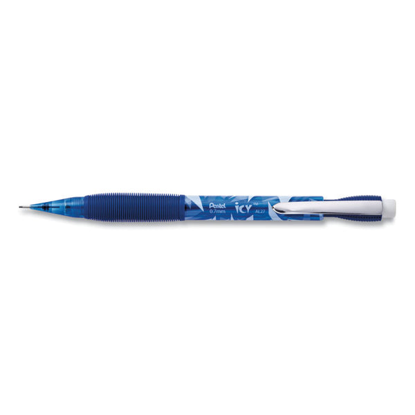 Pentel® Icy Mechanical Pencil, 0.7 mm, HB (#2), Black Lead, Transparent Blue Barrel, Dozen (PENAL27TC)
