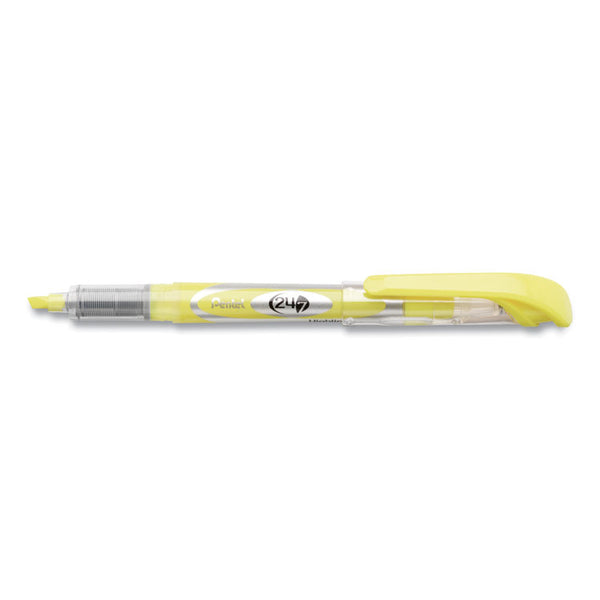 Pentel® 24/7 Highlighters, Bright Yellow Ink, Chisel Tip, Bright Yellow/Silver/Clear Barrel, Dozen (PENSL12G)
