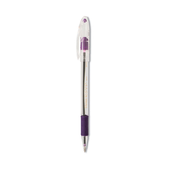 Pentel® R.S.V.P. Ballpoint Pen, Stick, Medium 1 mm, Violet Ink, Clear/Violet Barrel, Dozen (PENBK91V)