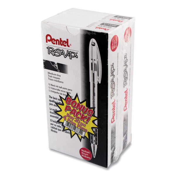 Pentel® R.S.V.P. Ballpoint Pen Value Pack, Stick, Medium 1 mm, Black Ink, Clear/Black Barrel, 24/Pack (PENBK91ASWUS)