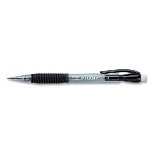Pentel® Champ Mechanical Pencil, 0.9 mm, HB (#2), Black Lead, Clear/Black Barrel, Dozen (PENAL19A)