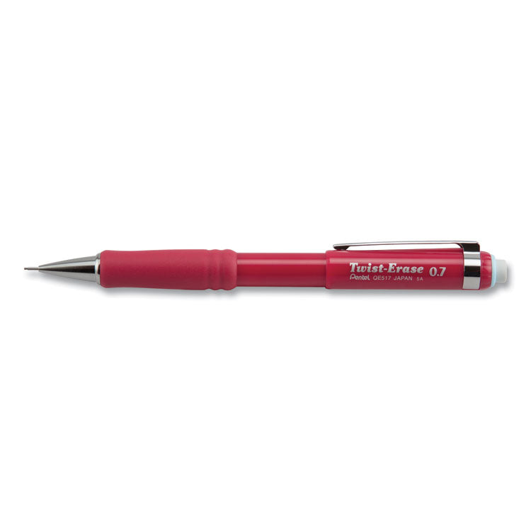 Pentel® Twist-Erase III Mechanical Pencil, 0.7 mm, HB (#2), Black Lead, Red Barrel (PENQE517B) Each