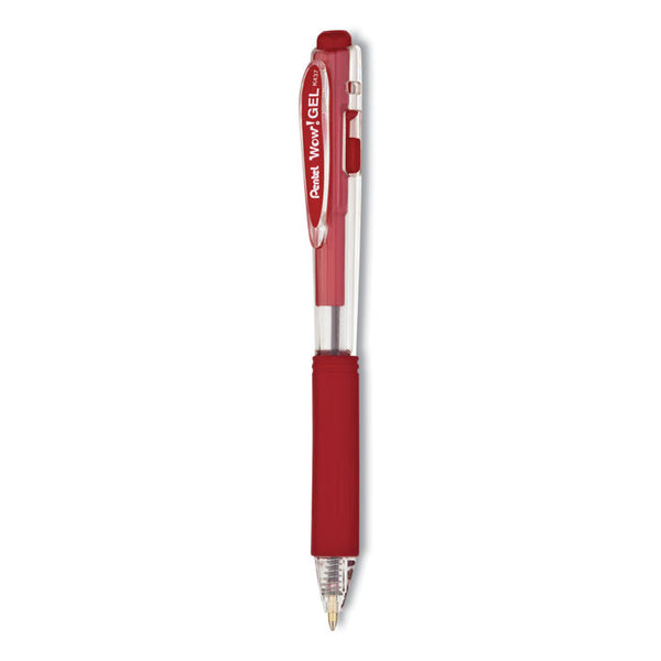 Pentel® WOW! Gel Pen, Retractable, Medium 0.7 mm, Red Ink, Clear/Red Barrel, Dozen (PENK437B) 1 Dozen